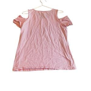 Michael Kors coral White Striped Cold Shoulder Short Sleeve Knit Top Logo